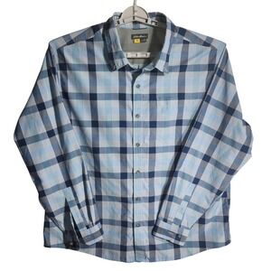 Eddie Bauer Mens 2X Button Down Travex Shirt Classic Fit Plaid Blue Cotton Blend